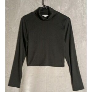 Gaze Crop Top Size Large Black Ribbed‎ Long Sleeve T Shirt